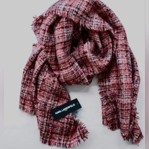 Karl Lagerfeld Paris' Scarf Blanket Woven Textured Tweed with Fringe in … - Picture 5 of 16